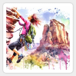 Artistic illustration of a mountain climber scaling a cliff face Magnet